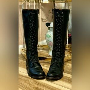 Vintage Frye Black Leather Lace-Up Boots Size 9